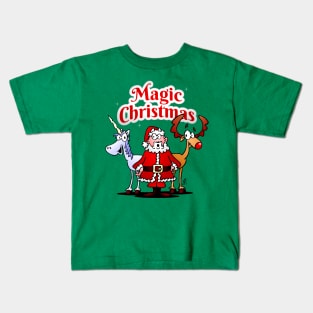 Magic Christmas: Santa, reindeer and a unicorn Kids T-Shirt